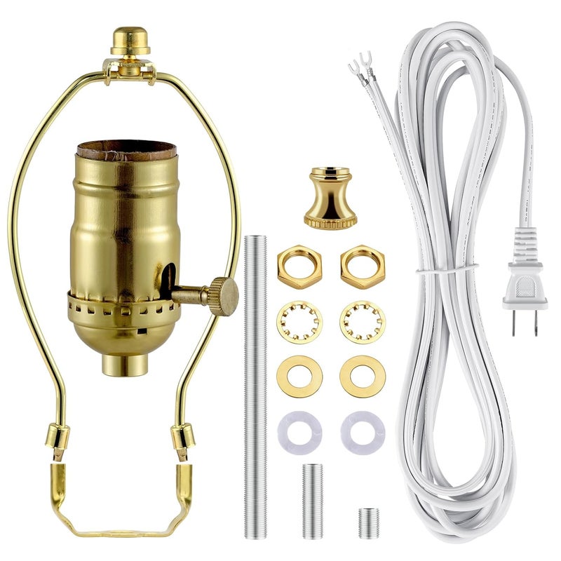 EMNOOTI Lamp Making Kit,Make a Lamp or Repair Kit,3-Way Lamp Socket with Matching Cord Lamp Harp Set,Lamp Wiring Kit for Table Floor Lamp,Essential Hardware for DIY Lamp Design or Repair (Gold, 1) - Image 1